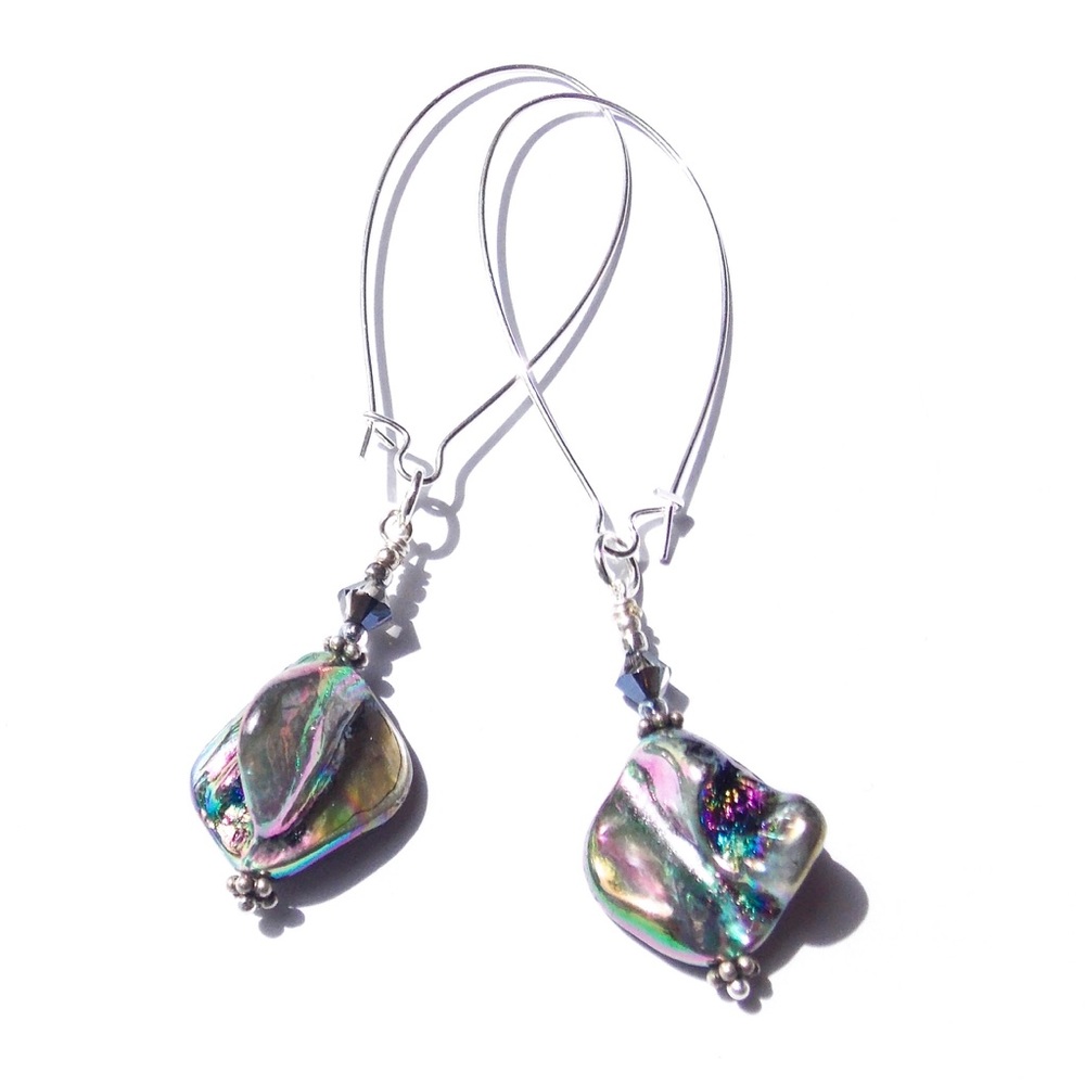 Boho Beach Festival Earrings abalone shell hoops